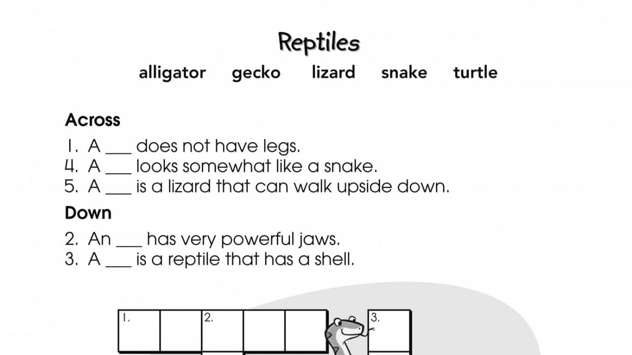 Birds and reptiles crossword answer key