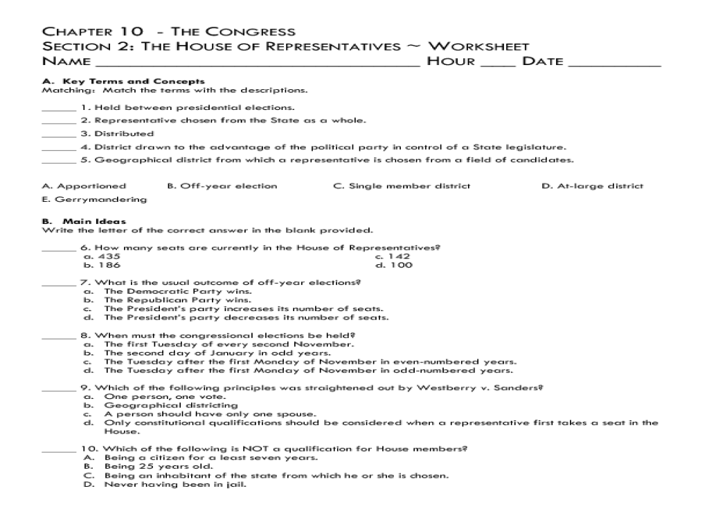 Leadership in congress worksheet answers