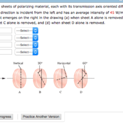 The drawing shows four sheets of polarizing material